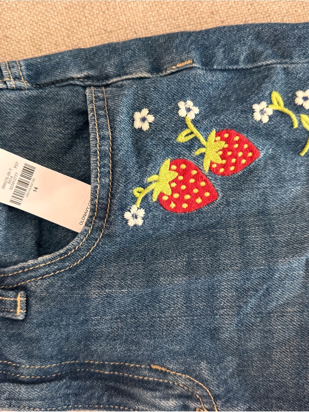 Old Navy Blue Denim Jeans with Red Strawberry Embroidery